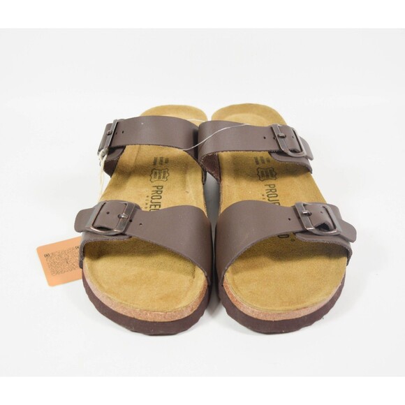 NWT Project Cloud Memory Foam Leather Wedge Double Buckle Brown Sandals Sz 6 - Picture 2 of 5